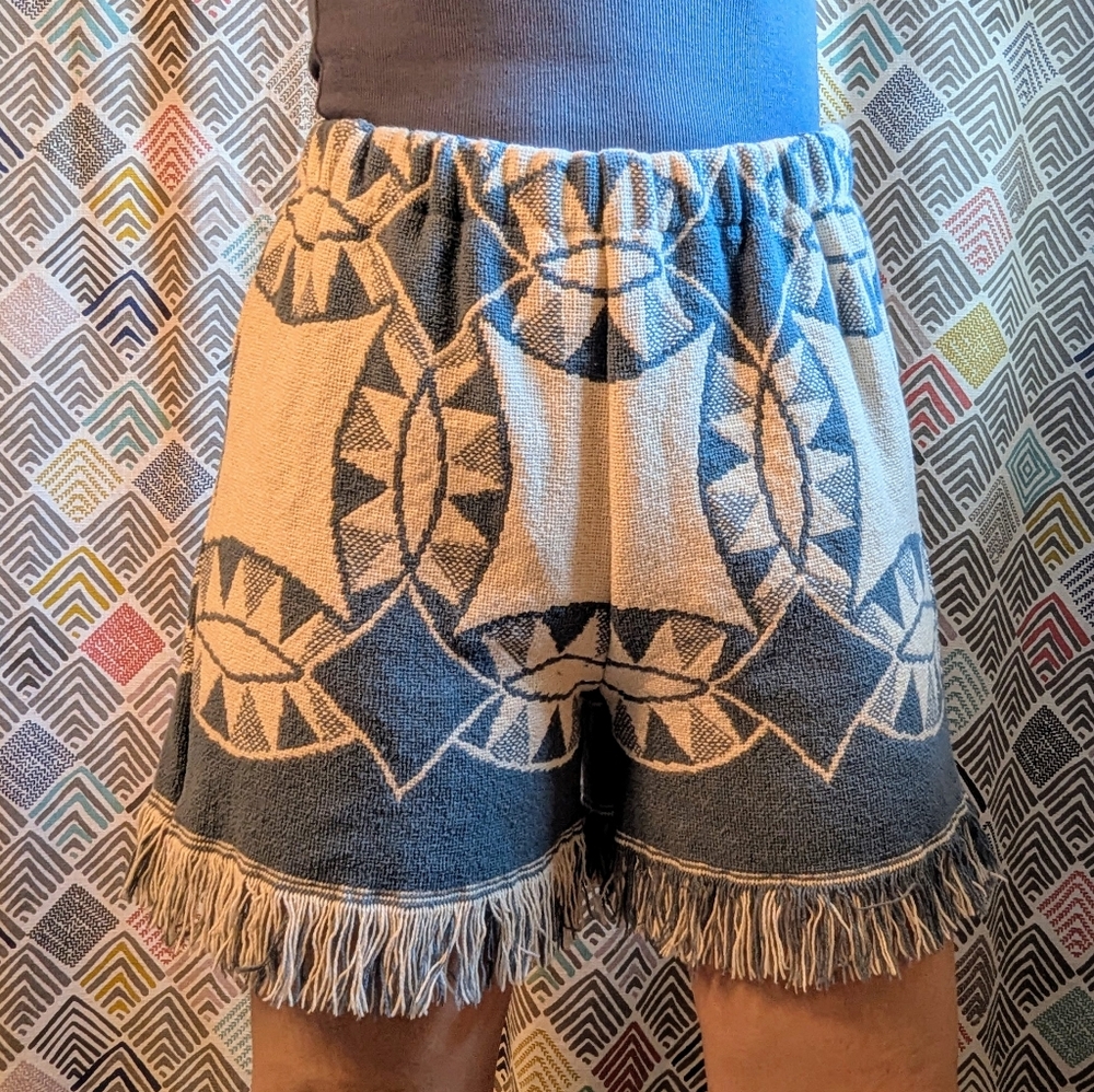 FRINGED SHORTS made from a vintage blanket S M